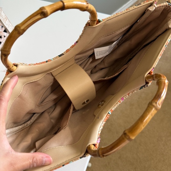 JustFab Wicker Circle Bag with Cane Handle and Boho Colors - Picture 5 of 9